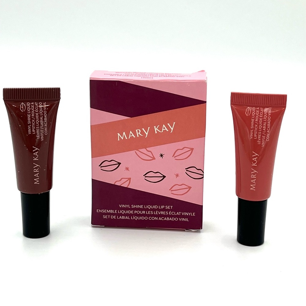 NIB Mary Kay Vinyl Shine Liquid Lip Set Brown & Glowing Neutral (WD0001)